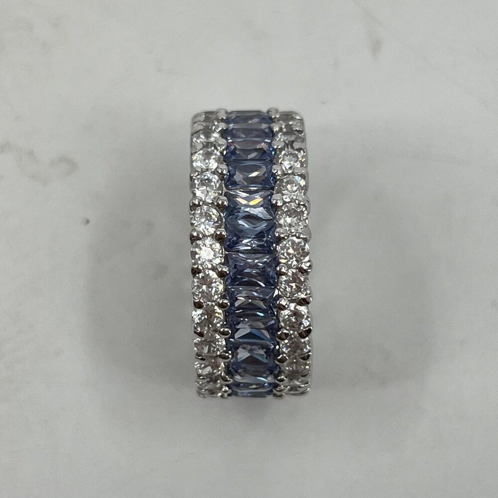 Silver Blue Eternity Stone Statement Ring | Size 8 - image 3
